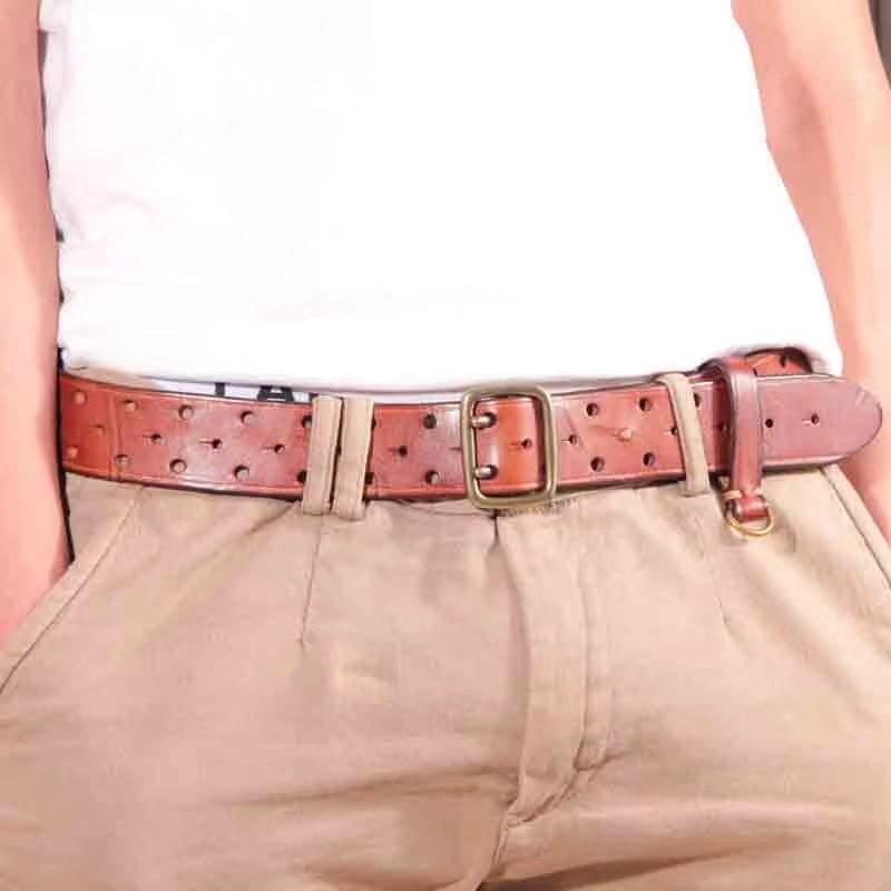 Herren Gürtel Rindsleder taktischer Gürtel Gürtel Retro Handgemacht Luxus Jeans Gürtel Mode Allround-Kombination Doppelte Naht Arbeit Ledergürtel 3,8cm