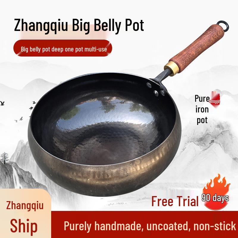 Zhangqiu Mirror Surface Hand-Forged Wrought Iron Non-Stick Wok and Stew Pot