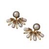Retro diamond fan pearl stud earrings medieval vintage temperament earrings light luxury earrings women