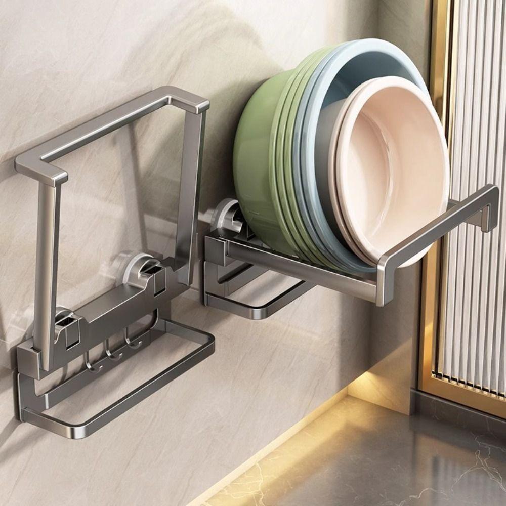 Suction Cup Type Suction Cup Wall Mounted Hook Wall Mounted Folding Punch-Free Washbasin Storage Rack Telescopic Multifunctional