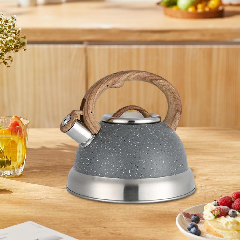 Whistling Kettle Tea Maker Cookware for Stovetop Top with Wood Folding Handle