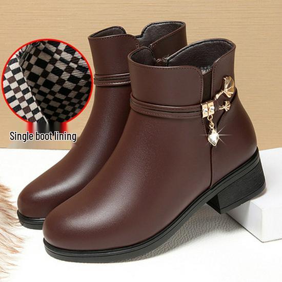 Dámské bavlněné kotníkové boty: Měkká kůže, nízký podpatek, plus samet na podzim a zimu 2021