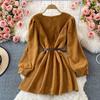Spring and Autumn Women's Temperament Pure Desire Wind French Design Sense Niche Corduroy Dresses