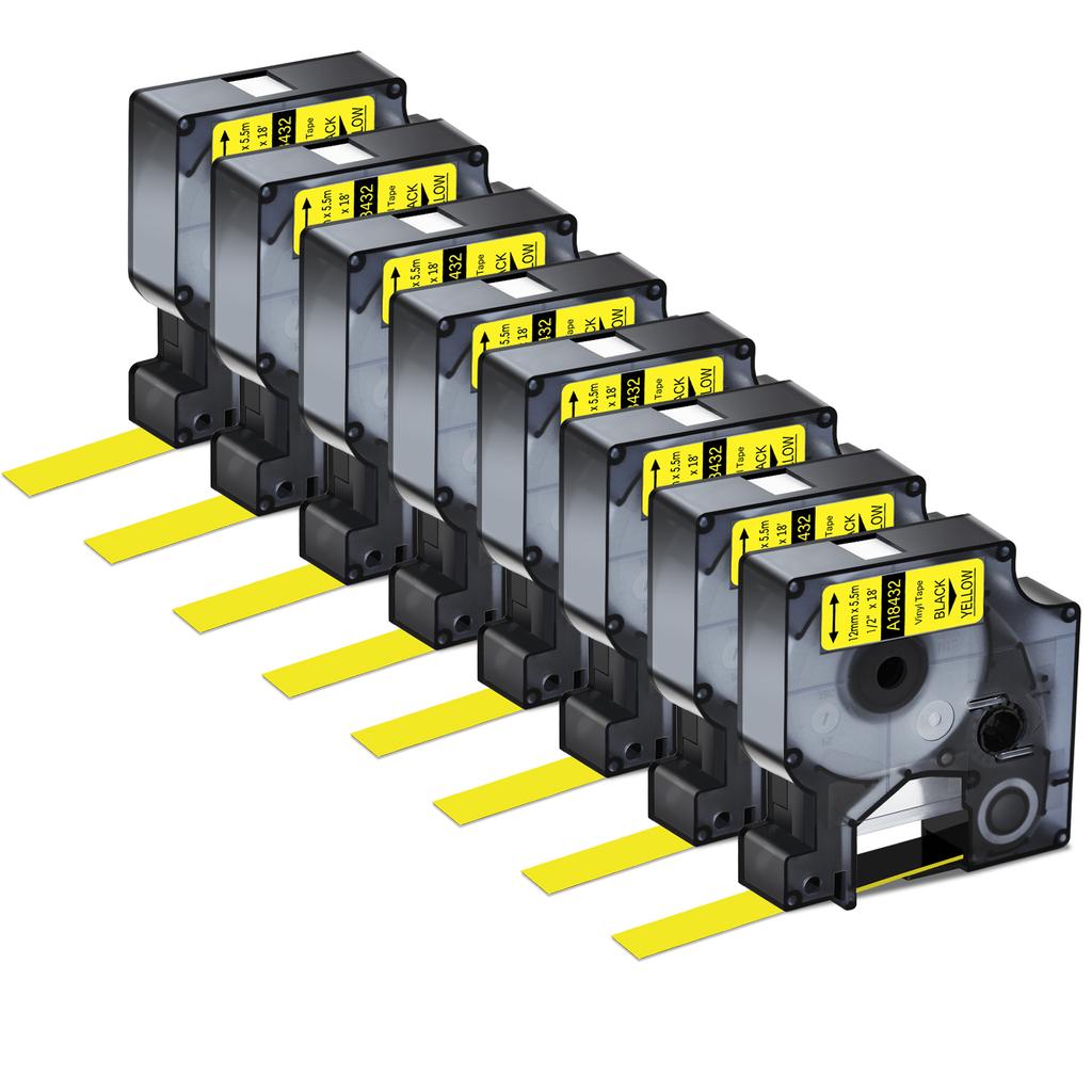 5/10PK 9mm 12mm 19mm Compatible for Dymo IND A18444 S0718600 Vinyl Label Tapes Ribbons Replacement for Dymo Rhino 1000 4200 6000