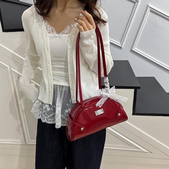 

Women Retro Shoulder Bag Faux Leather Casual Tote Handbag Zippered Shoulder Purse червоний