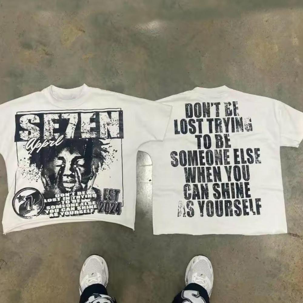 Summer Unisexs Letter Money Retro Print Neutral 100 Pure Cotton Round Neck Short Sleeved Street Hiphop Soft Breathable Tshirt