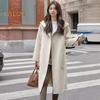 Women Winter Overcoat Hooded Pockets Pure Color Open Stitch Cardigan Mid Length Coat Thermal Long Sleeves Commuting Dating Winter Coat