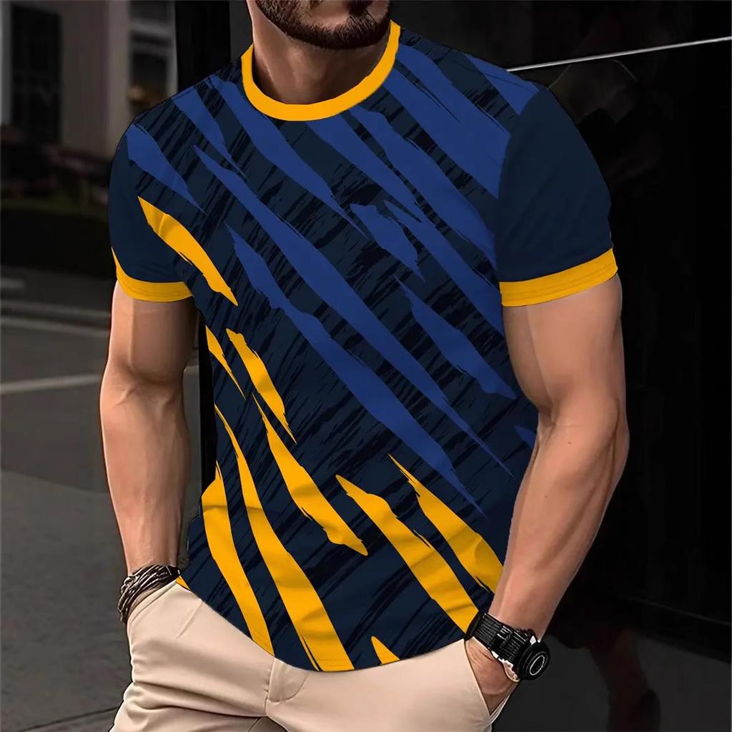 Men's Stripe 3D T-shirts Casual Breath O-Neck Short Sleeve T-shirts For Outdoor Activities Summer Oversized Streetwear Tops