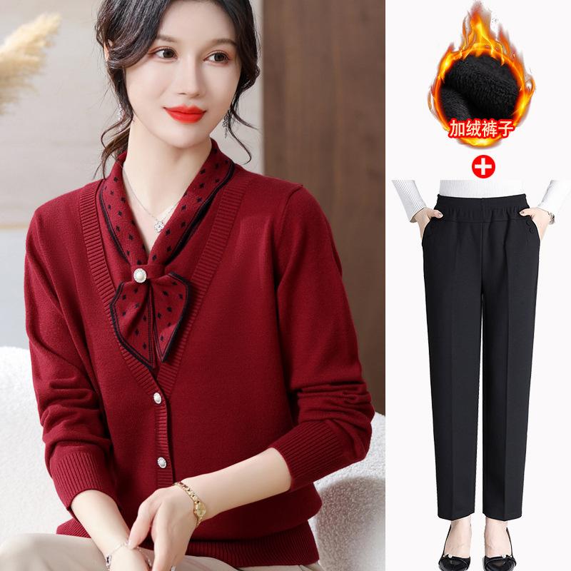 New mother autumn and winter clothing temperament fleece thickened sweater middle-aged and elderly women with bottoming shirt knitted top