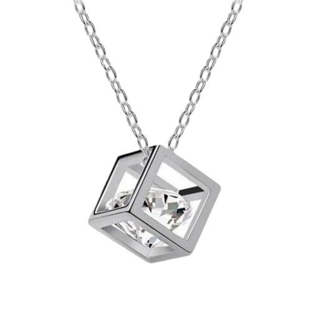 Stainless Steel Clavicle Chain Hollow Zircon Crystal Necklace Square Pendant Necklace  Party Gift