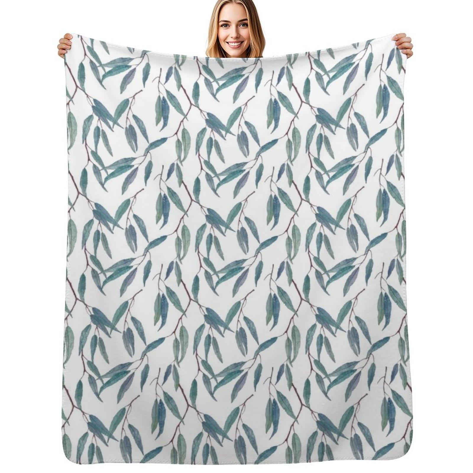 Eucalyptus leaves on white Throw Blanket Fade Resistant Durable Throw Blanket Size: 75*100cm, Weight: 230 GSM