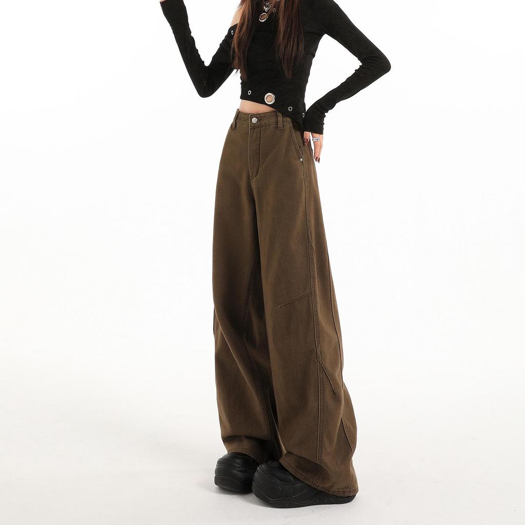 American Retro 2026 High-Waisted Wide-Leg Brown Jeans for Women