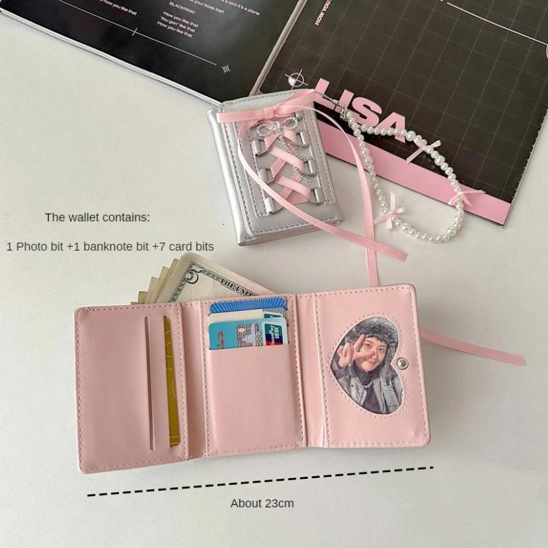 Silver Sweet Wallets for Women Y2k Strap-on Designer Original Fashion Short Coin Purse Korean Style Casual Cute Wallet Purse