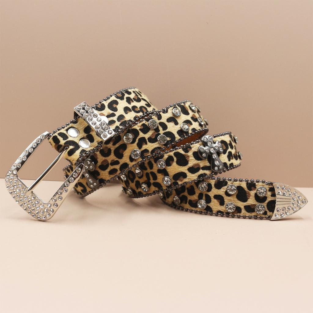 Punk Belt European and American Style Inlaid with Rhinestone Cross Rock Fashion Belt Men's and Women's Belt