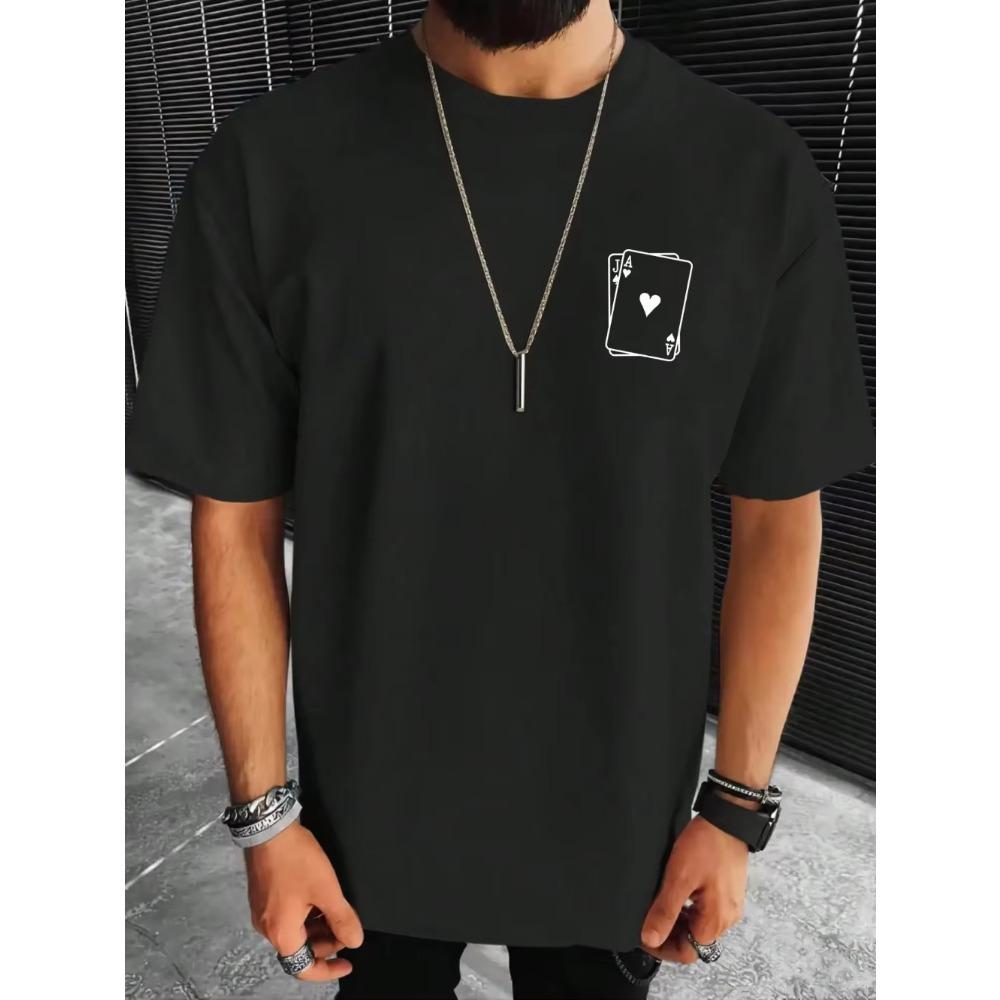 Playing Card Spades A Print Mens Cotton T-Shirts All-math Fashion Short Sleeve Breathable Oversize O-Neck Tops Male Tee Clothing