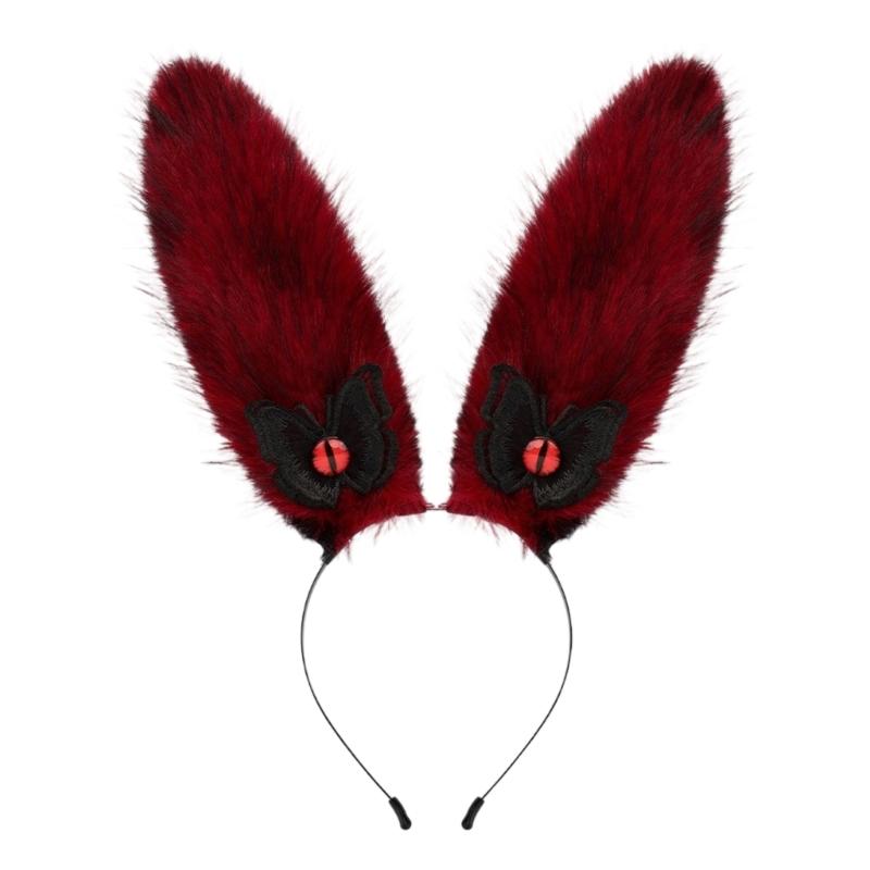 Rabbit Ears Hairhoop Plush Bunnies Ear Hairband Hairhoop Halloween Cosplay Accessories for Women Birthday чёрный/красный