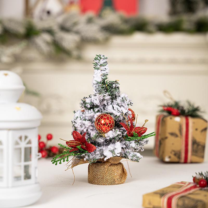 Haobei Christmas Tree Mini Ornaments - Festive Atmosphere Desktop Decorations with Snow Simulation