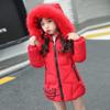Casaco Longo de Algodão Acolchoado de Inverno para Meninas com Gola de Pele de Estilo Coreano
