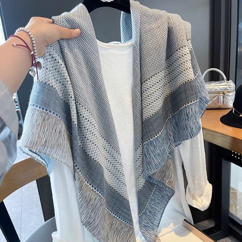 Women S Summer Plaid Large Square Scarf For Sun Protection Air Conditioning Shawl