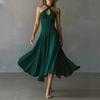 Europäische und amerikanische Damenbekleidung mit neuem Temperament, Retro, elegant, Schlüsselloch, rückenfrei, Nackenkragen, A-Linien-Kleid