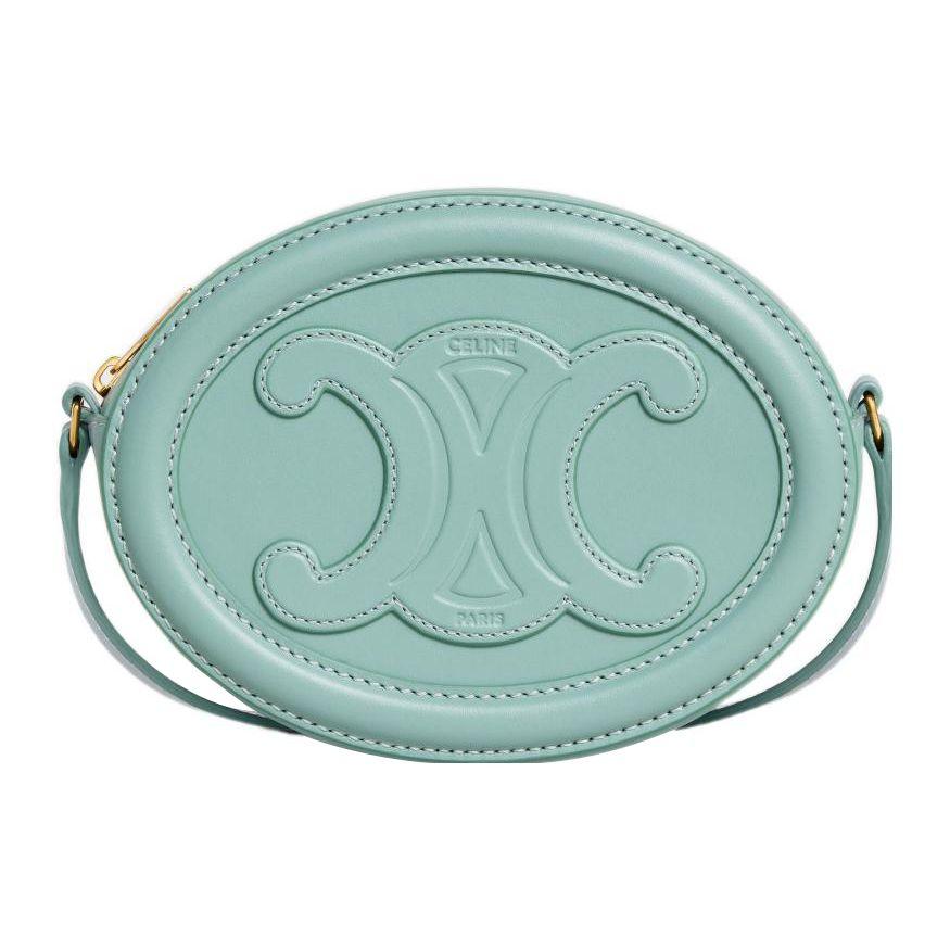 

Celine Cuir Triomphe Classic Logo Embossed Oval Adjustable Shoulder Strap Leather Mooncake Bag Women Shoulder Bag Ice-Mint-Green 10I703DPQ-29IM Basic Set (Bag+Dust Bag)