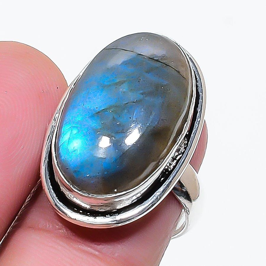 Natural Labradorite Gemstone 925 Sterling Silver Jewelry Ring Size 6 AR-17705