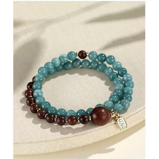 

Natural Hetian Jade and Blood Sandalwood Bracelet for Men and Women, New Chinese Style Golden Sandalwood and Green Sandalwood Bracelet {Daji｝Blue Water Jadeit