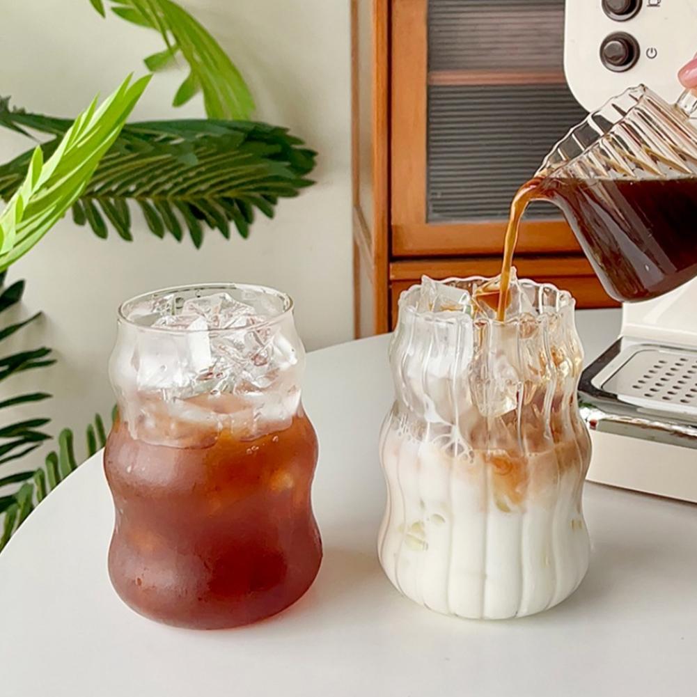 Stripe Cup Chubby Cold Drink Cup Milk Tea Glass Cup Wine Glasses Cloud Cup Coffee Milk Juice High Borosilicate Glass Mug