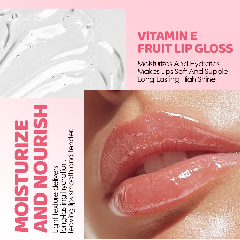 Julystar Clear Fruit Lip Gloss Oil, High Shine Mirror Dewy Lip Glow Balm, Long Lasting Hydration Moisturizing Non-Sticky Plumping Lip Stain Makeup