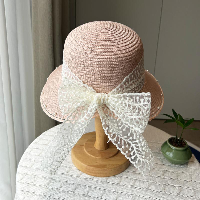 New Straw Hat Women's Big Eaves Seaside Sunshade Sunscreen Beach Hat Fashion Lace Bow Sun Hat