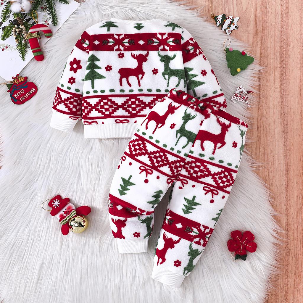 Kids Christmas Long Sleeve Round Neck Top and Pants Set for Boys Girls, Cute Winter Warm Outfit