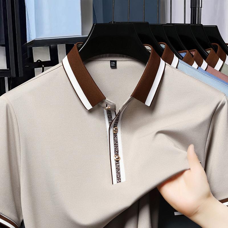 T-Shirt Medium Loose Business Casual Lapel Short-Sleeved Color Matching Letter Polo Shirt Men