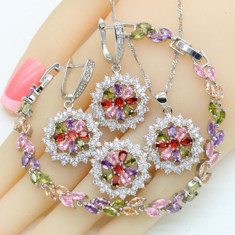 Color Jewelry Sets Women Dark Blue Stones Necklace Pendant Bracelets Earrings Rings Birthday Gift