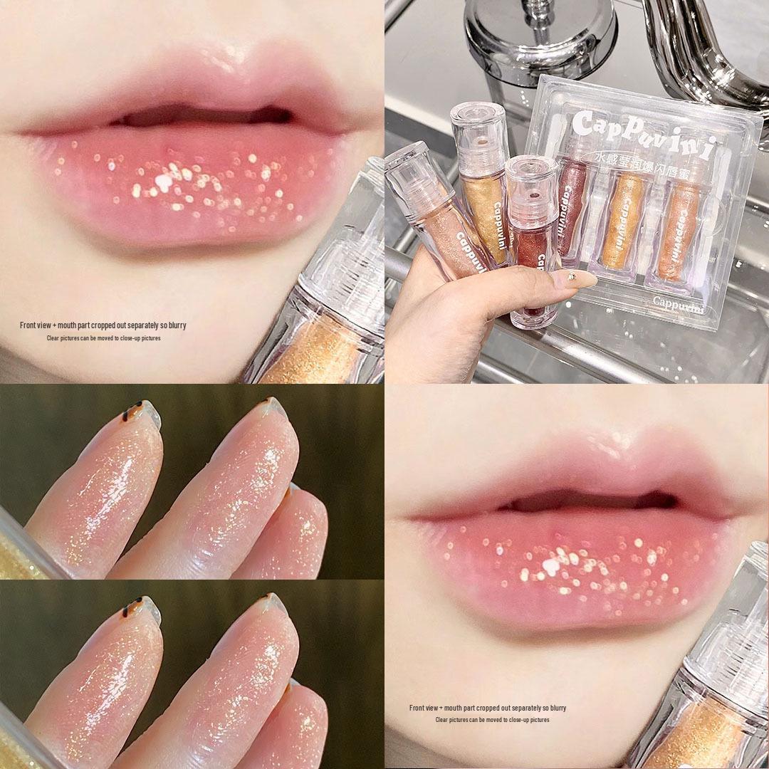Cappuvini Water-Glow Bling Lip Gloss: Pearlescent Shine, Hydrating Plump Lips, Brightening Overcoat.