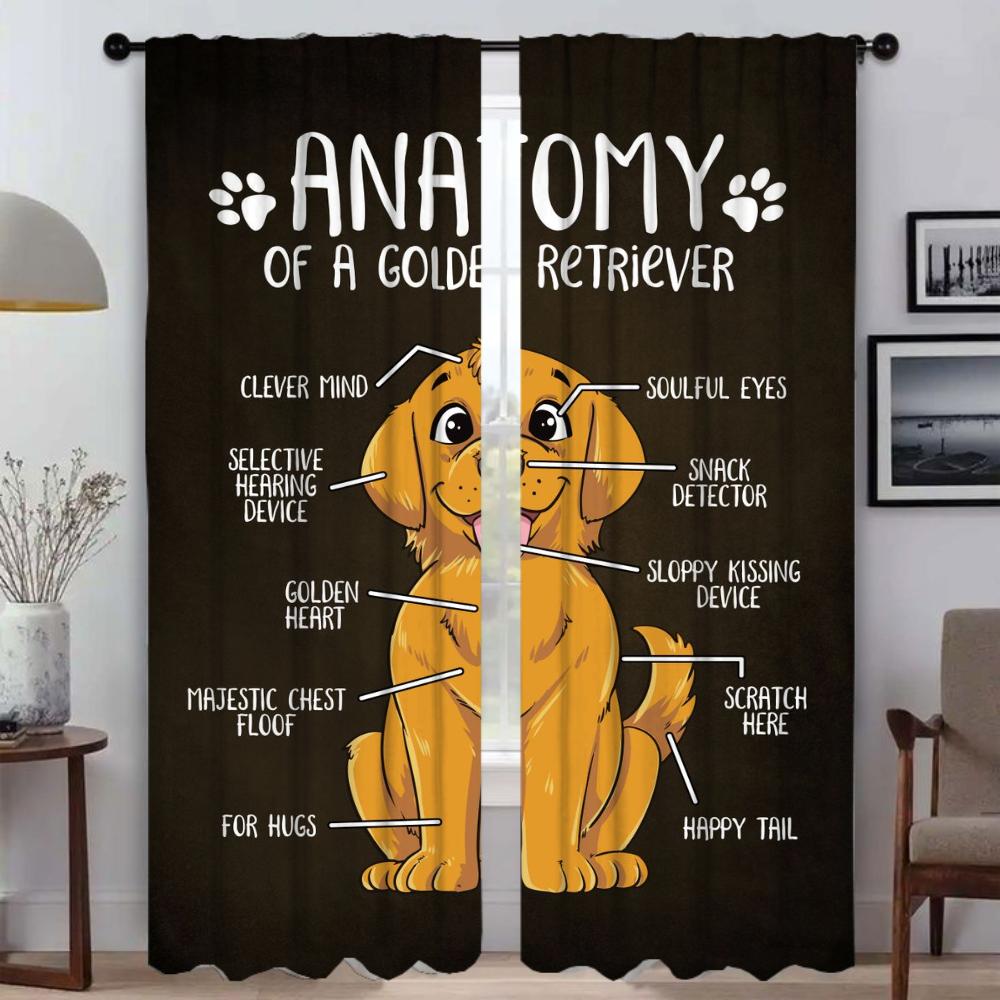 Dog Anatomy Home Interior Curtains for Living Room Partition Halloween Decoration Tulle for Bedroom Blackout Curtains 2 Pieces