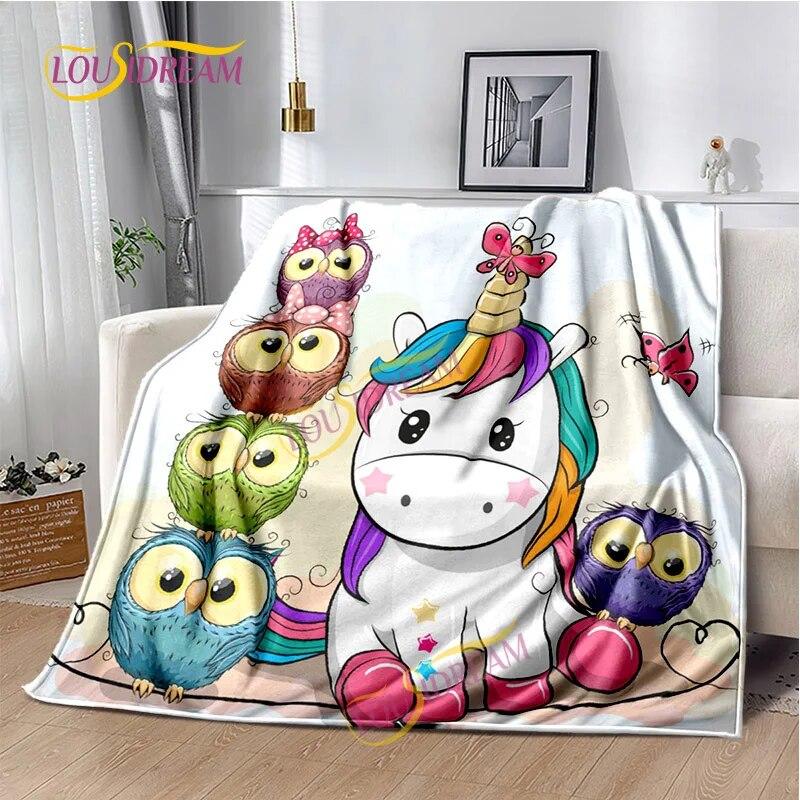 Einhorn-Cartoon, waschbare Decke, Nickerchendecke für Kinder, vier Jahreszeiten, Sofa, Bett, warme Decke, anpassbar, personalisiertes Geschenk.