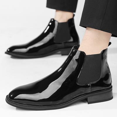 Hot Men Chelsea Boots Soft Patent Leather Wedding Dress Shoes for Male Flat Formal Business Ankle Fashion Trends Street High-end