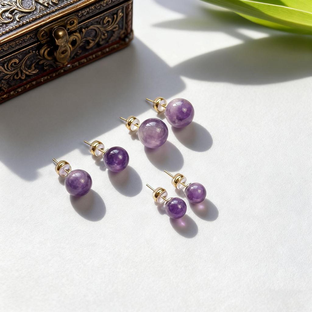 2025 Luxury Lightweight Purple Amethyst Imitation Jade Stud Earrings for Women
