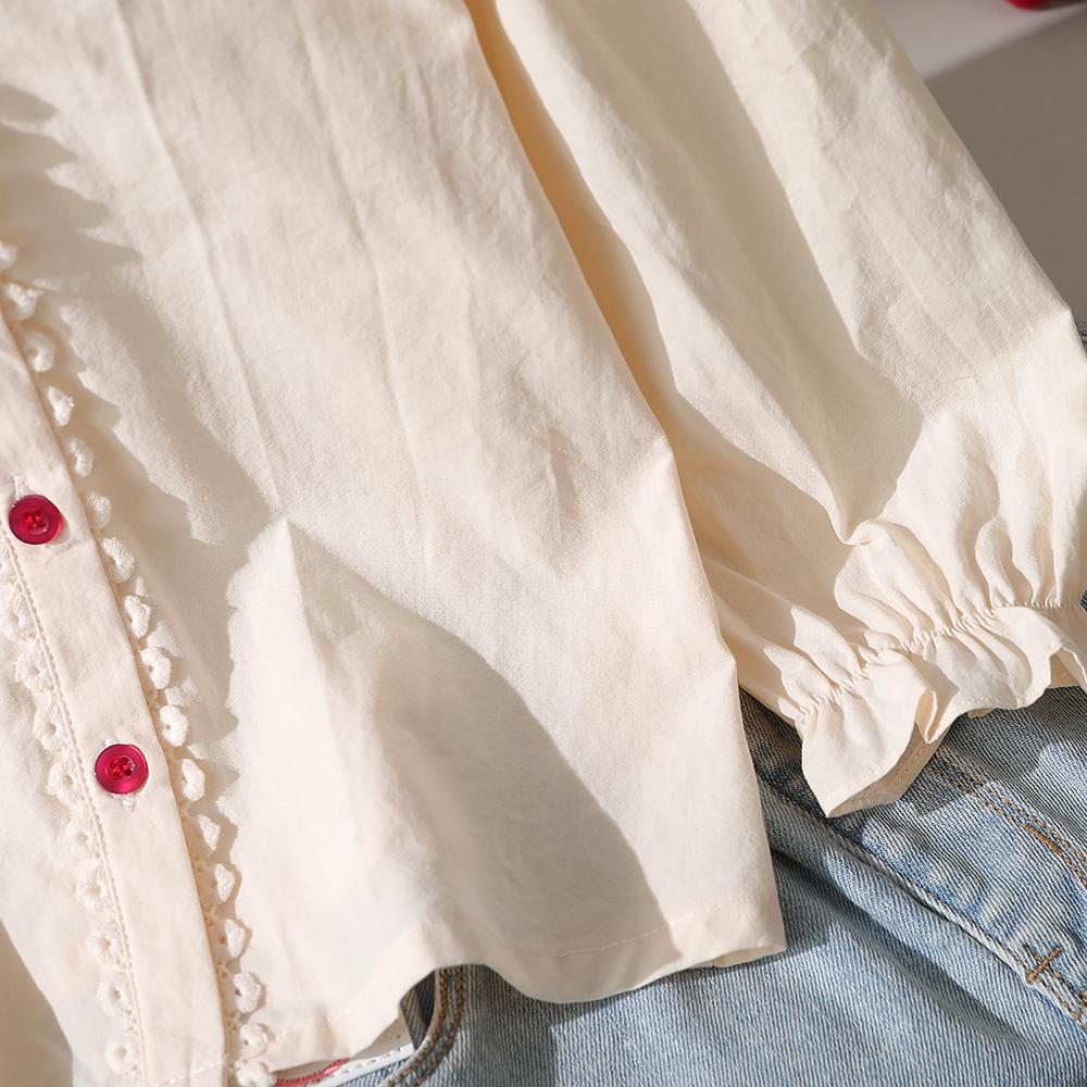 Girls Casual Shirt 100% Cotton Blouse Strawberry Embroidered Collar Long Sleeves Button Front 2-6 Years Kids Fashion Clothing