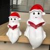 Cute Resin Ghost Figurine Reading Book Lamp, Christmas with Santa Hat, Atmosphere Night Lamp Warm Lighted Halloween Light for Bedroom, Shelf, Tabletop