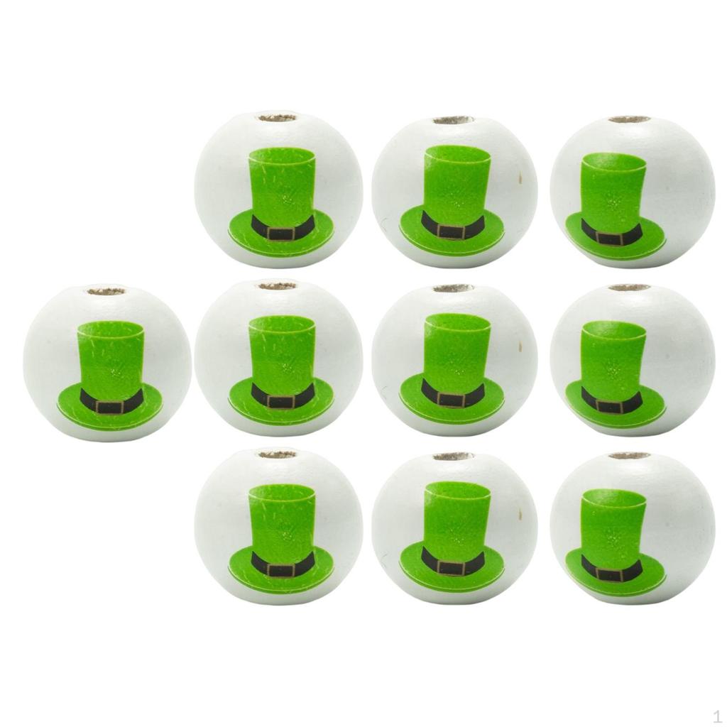 10 Pieces Round ST. Patrick’S Day Wooden Beads White Polished Wood Spacer for Jewelry