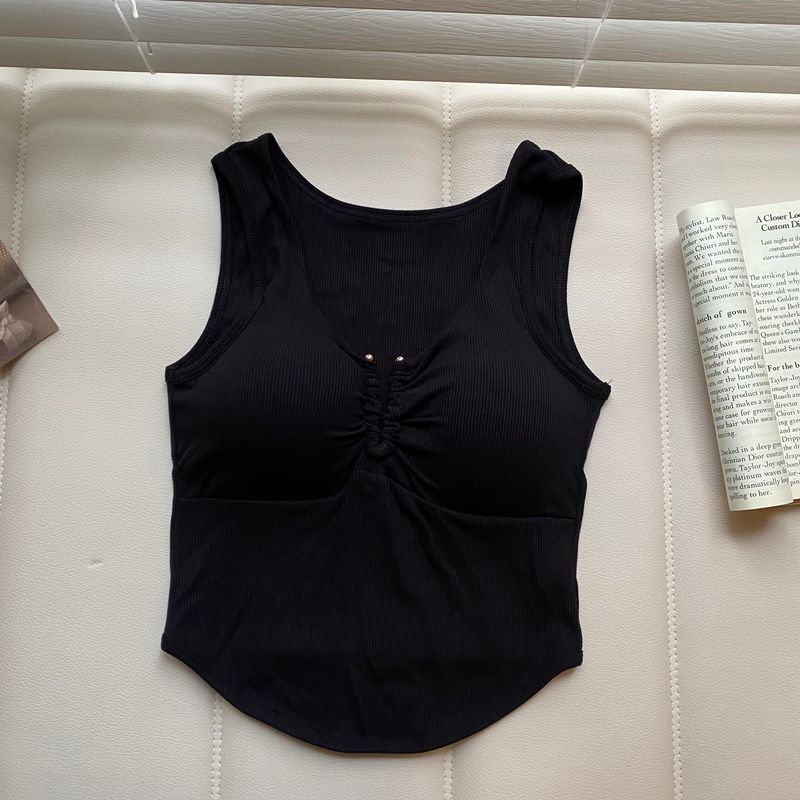 

Sports Intimates Women s Shockproof Push-up Running Outerwear Yoga Clothes Vest-Style Professional Training V Neck Workout Bra Summer Black Free size (40.00kg -65.00kg)