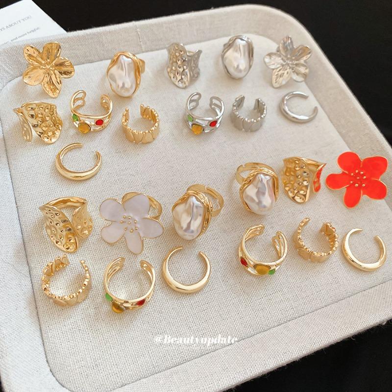 Folded flower pattern round opening ring six-piece set metal index finger ring niche design ring