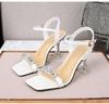 Rhinestone Shoes Stiletto Square Toe Strap Stiletto Slippers