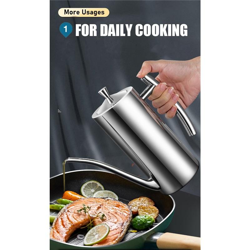 SUS304 Stainless Steel Oil Dispenser  Bottle Leakproof Cruet with Spout Easy Precision Pouring of Olive Oil Vinegar and Grease
