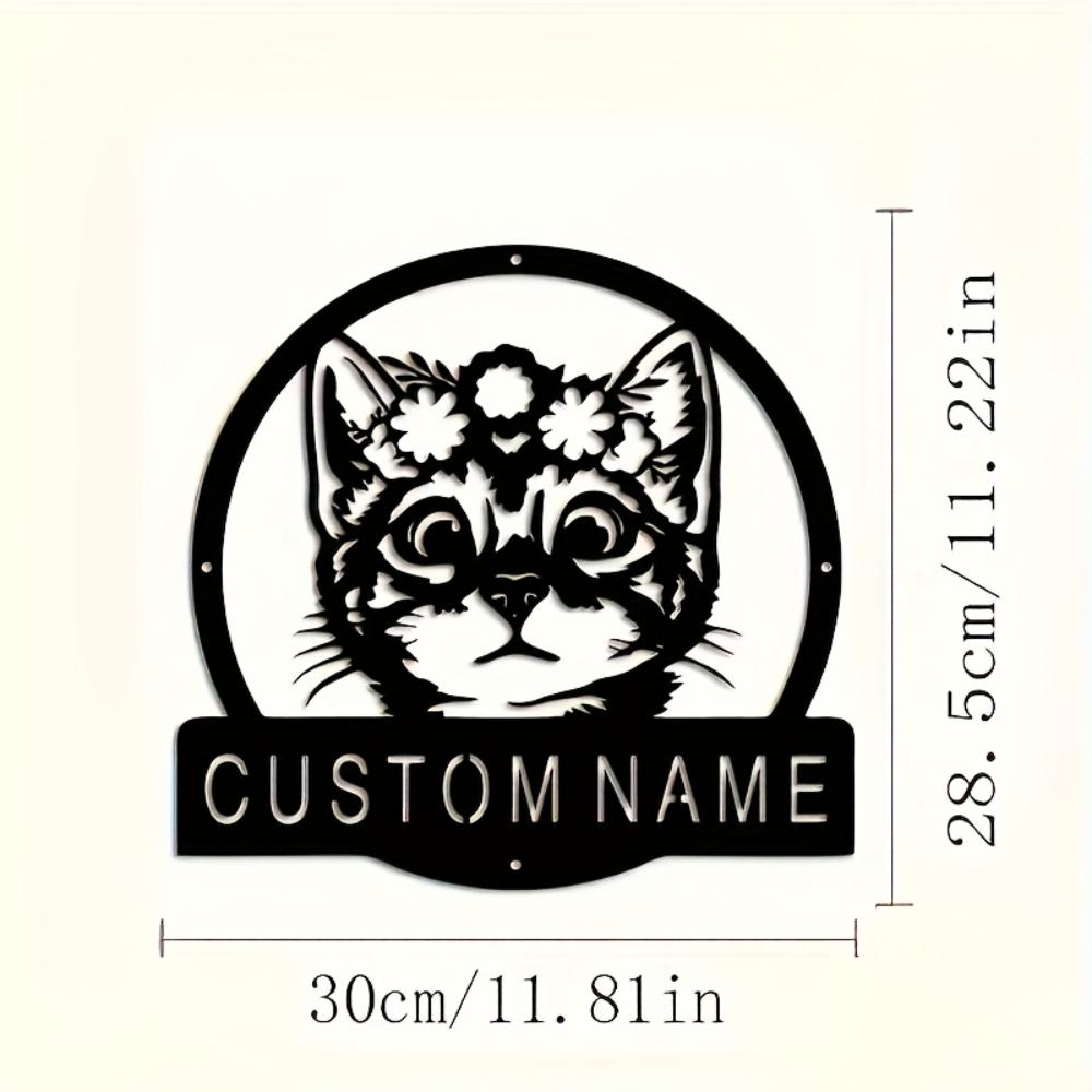 Metal Cat Flower Custom House Number Sign Personalized Garden Wall Decor Farmhouse Name Plate