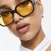 Vintage 90s Yellow Rectangle Sunglasses for Women Men Retro Square Sun Glasses with Rivets Designer Fashion S2160M