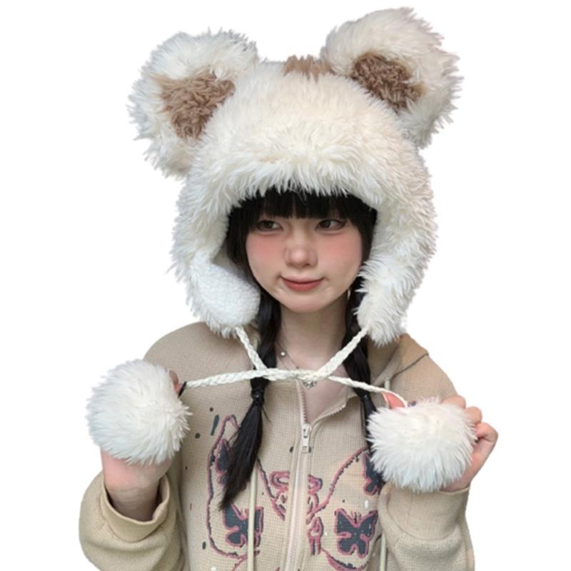 Girls Bear Hat Y2K Furry Ears Hat Furry Bear Gifts Warm Winter Hat Adult Children Furry Ears Winter Photo Props