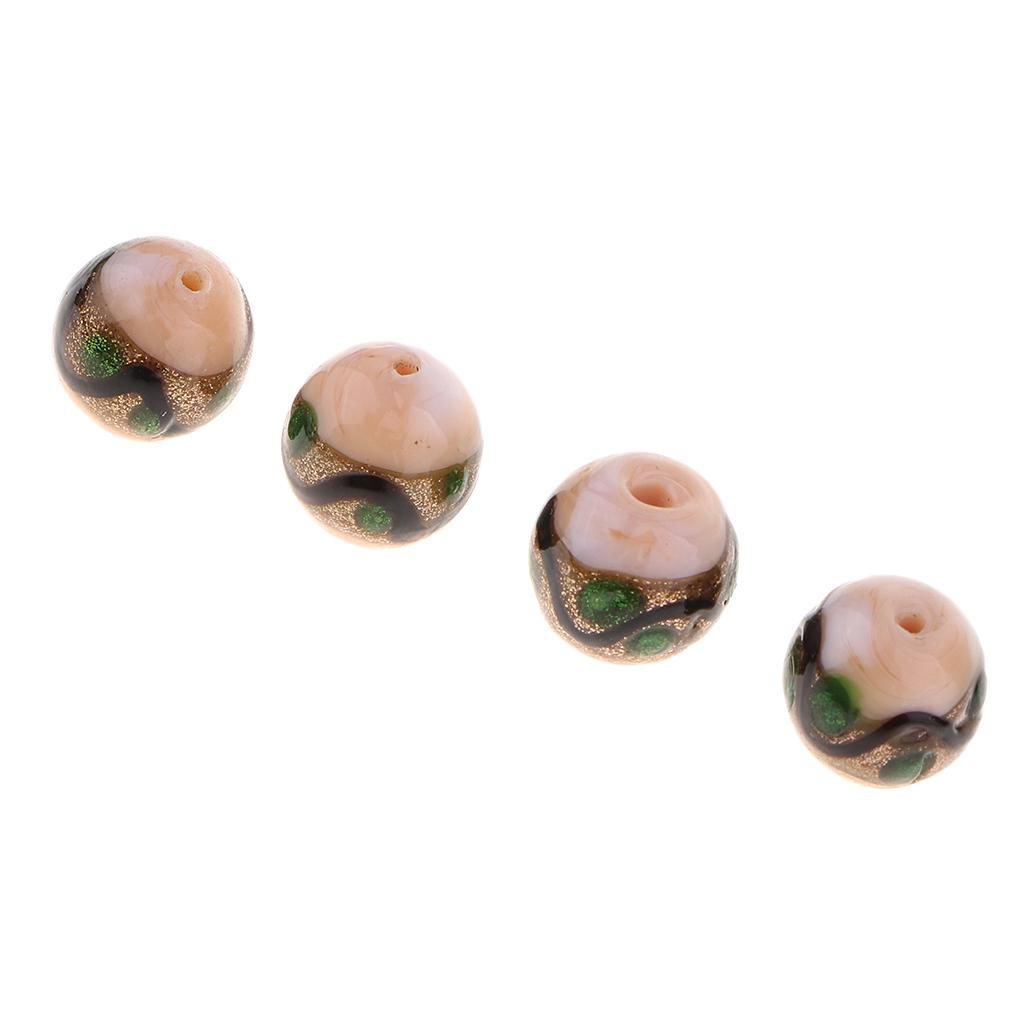 4 Pieces  Foil 12mm Lampwork Glass Round Beads for Jewelry Making Craft Blue