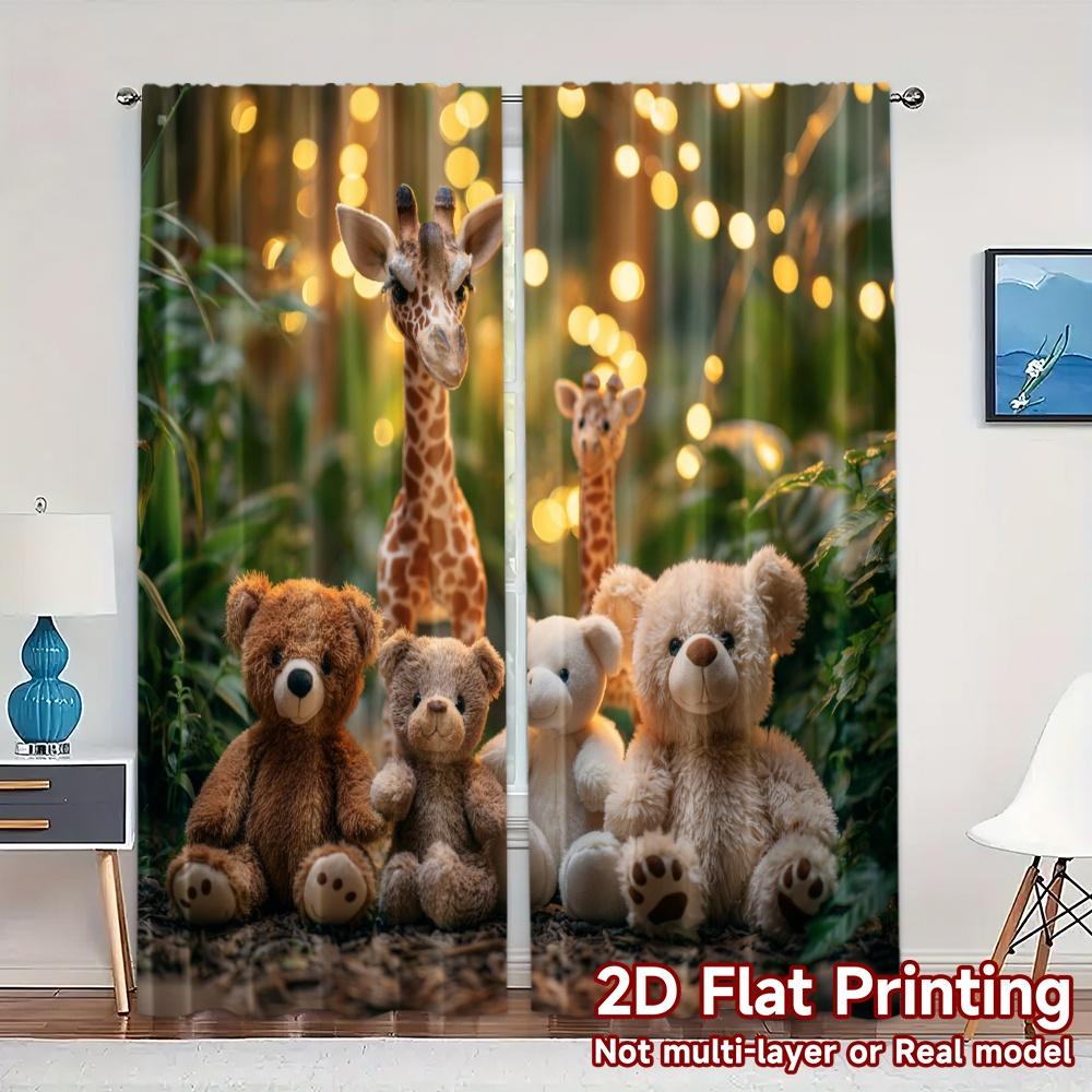 

2pcs 2D FLAT PRINTING Curtains (Without Rod) Safari Friends(1) Popular Curtains&Window Treatment Versatile Polyester Fabric 100*130 HOOK 1pcs